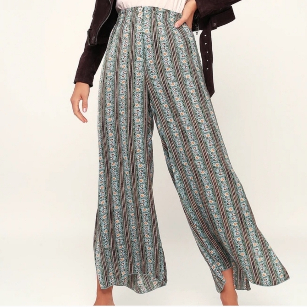 Free People Womens Floral Print Casual Wide Leg Pants NWOT STUNNING